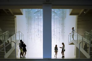 Photo of visitors enjoying the art at MOCA